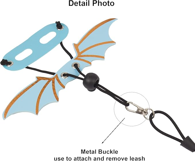 ADOGGYGO Bearded Dragon Harness, Blue, Wing Style, Animal Harness, 3 Size Pack, Soft Leather, Durable Nylon Rope, Removable Leash, Suitable for Baby to Adult Beardies