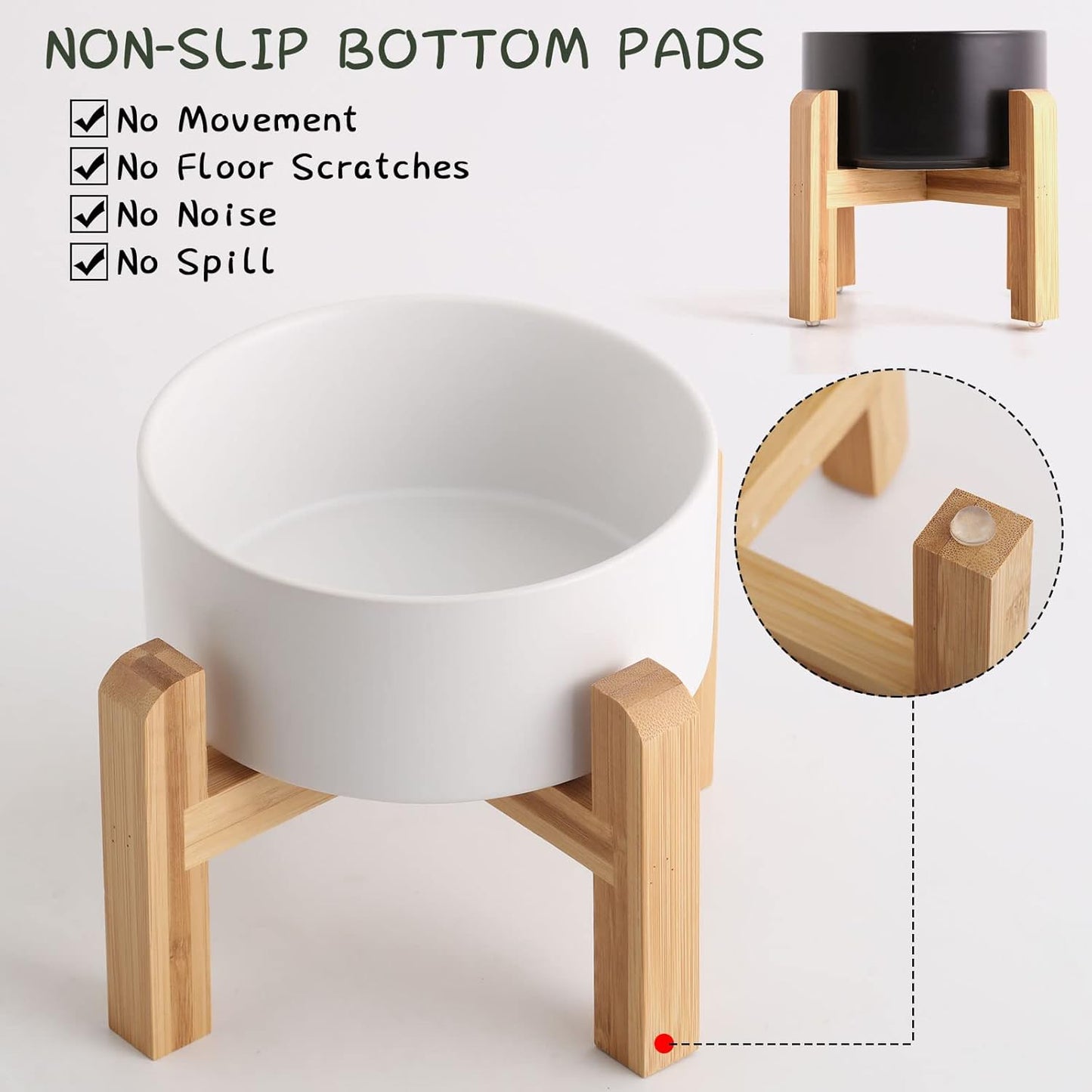 Petygooing White Elevated/Raised Ceramic Dog Bowl for Medium and Large Breeds, Dog Food Water Dish with Stand,Pet Feeding Bowl with Anti Slip Rubber Large Dogs(1800ml 7.6 Cups)