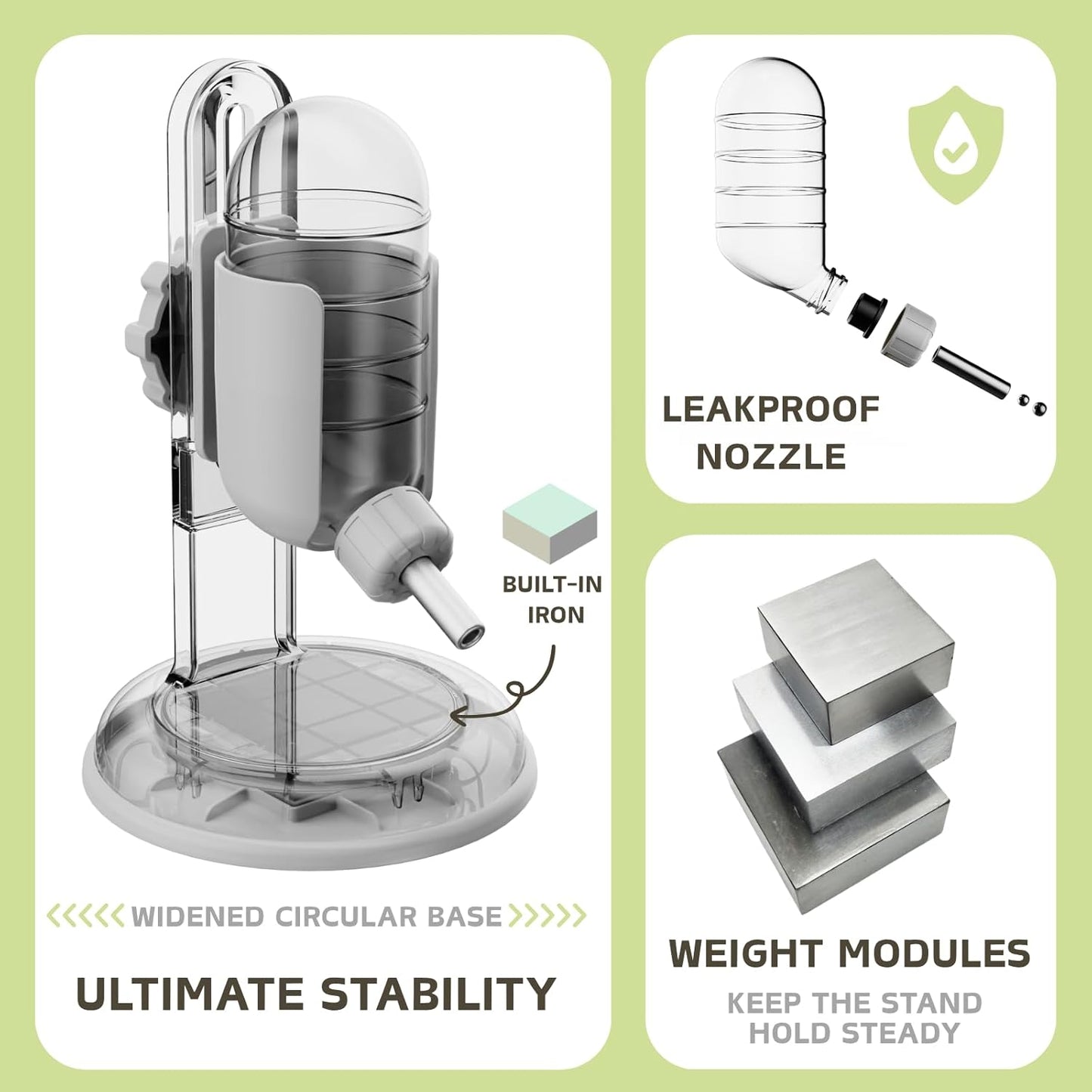 Hamster Water Bottle with Stand, Water Dispenser for Syrian Dwarf Hamsters Gerbils Mice Rats Degus (Gray, 4oz)