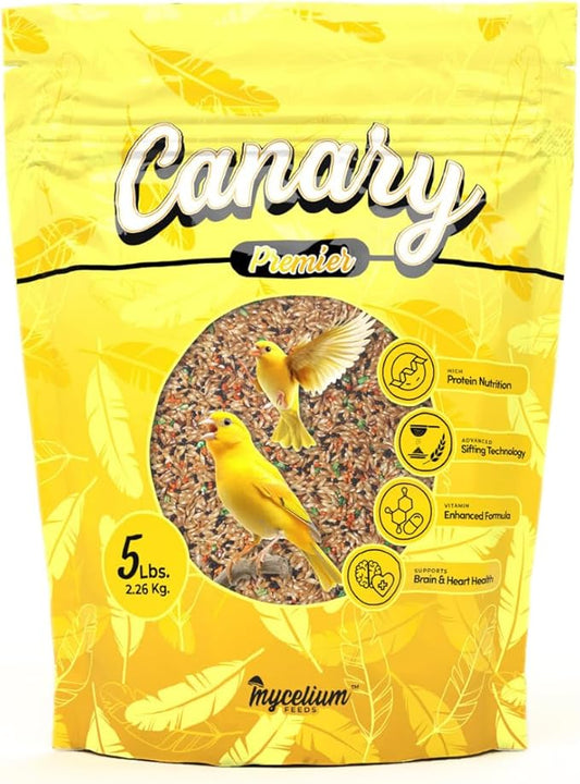 Mycelium Canary Premier Bird Food (5 LB Bag) | Organic, High-Protein Canary Seed Mix with Flax & Whole Eggs | Supports Brain & Heart Health | Vitamin-Enhanced, Non-GMO, Made in USA