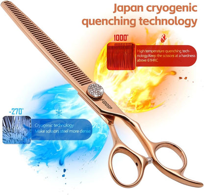 Rose Gold Titanium Thinning Shears for Dogs 50 Teeth 7.5'' Professional Blending Thinner Scissors for Dog Poodle Pet Japanese 440C Sharp and Durable Right Handed(7.5,Thinner)