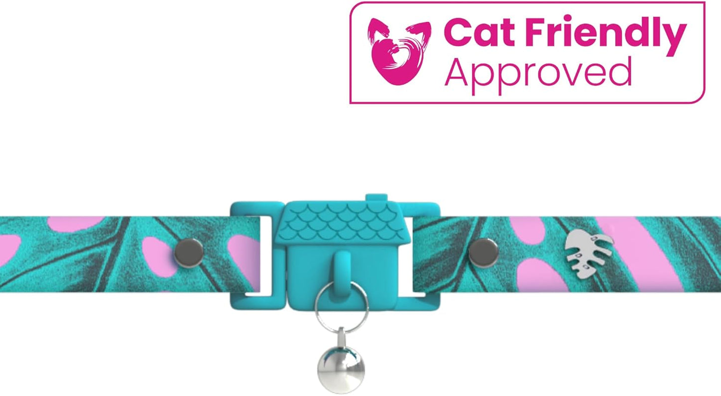 Kittyrama Botanicals Monstera Cat Collar. Award Winning. Hypoallergenic, Quick Release Breakaway, Comfy & Soft. Vet Approved. Other Styles Available