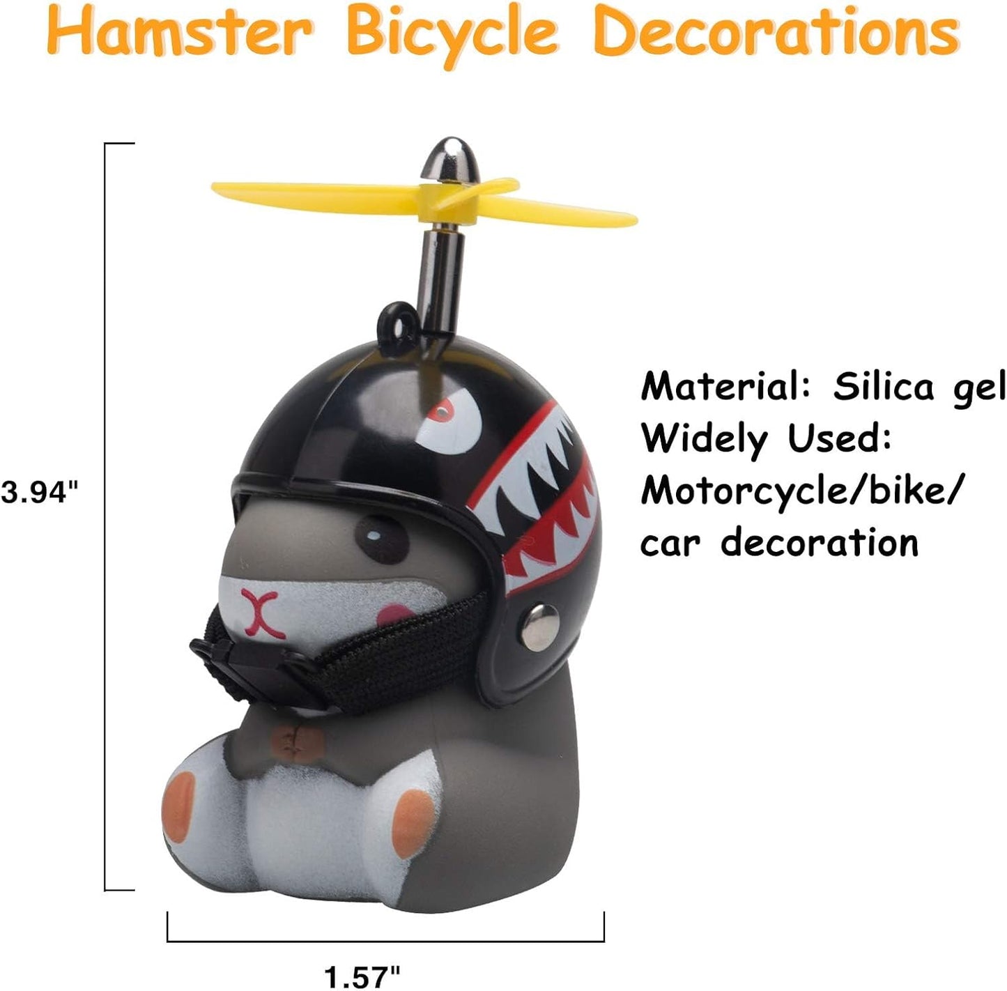 wonuu Duck Bike Bell with Light and Helmet Cute Hamster Bicycle Horn, Dashboard Decoration Hamster Toy Motorcycle Bike Bells Rubber Duck Car Dashboard Decorations