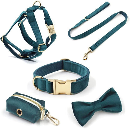 PETDURO Custom Dog Collar Personalized with Name Engraved Quick Release Rose Gold Metal Buckle for Large Medium Small Girl Dogs - Dog Leash and Bow Tie Available - Soft Comfy Velvet (Gem Green, S)