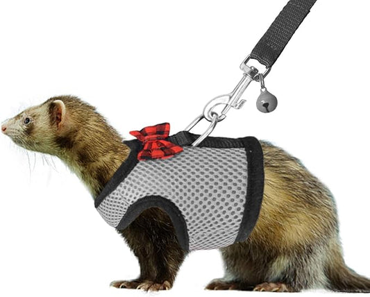 Rypet Small Animal Harness and Leash - Soft Mesh Small Pet Harness with Safe Bell, No Pull Comfort Padded Vest for Small Pet Gray S