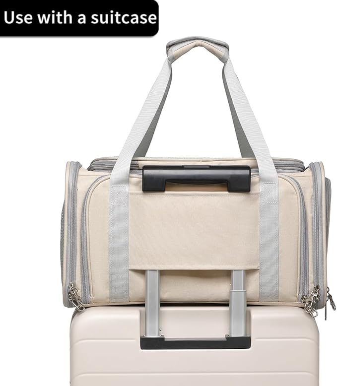 Airline Approved Pet Carrier for Cats and Small Dogs up to 15 lbs, Breathable Mesh, Portable Travel Bag for Bearded Dragon, Puppies Animal Hangbag, Rabbit Cage (Khaki, Expandable)