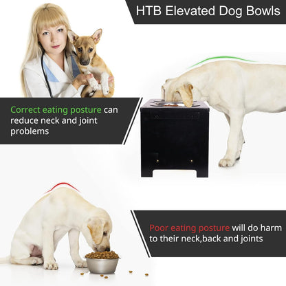 HTB Elevated Dog Bowls,Raised Dog Bowl Stand with 2 Stainless Steel Bowls,Elevated Raised Dog Bowls for Large Medium Small Sized Dogs