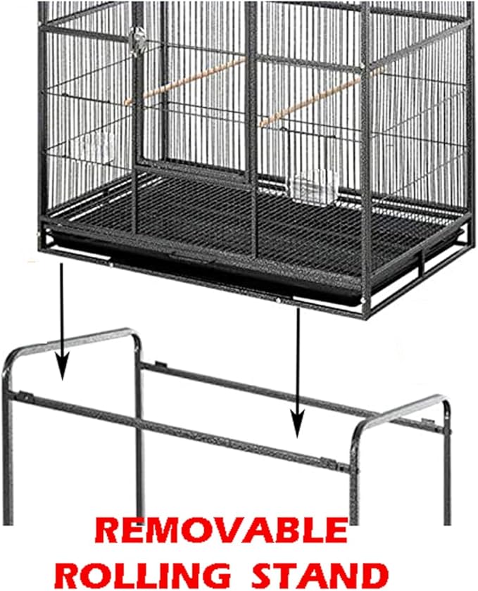 Extra Large 32" x 19" x 67.5"H Wrought Iron Tight Bar Spacing Breeding Flight Canary Parakeet Cockatiel Lovebird Finch Breeder Cage Side Doors Double Feeder Cup with Detachable Rolling Stand