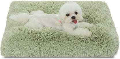 Bedfolks Waterproof Crate Bed, Plush Dog & Cat Kennel Pad with Removable Cover, Faux Fur, Washable, 17"x12", Sage Green