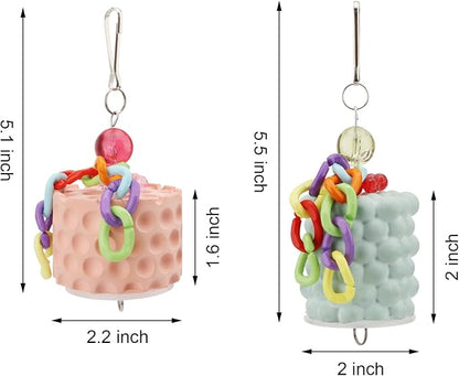 Wontee Bird Beak Grinding Stone Bird Calcium Block Chewing Treats Toy for Budgies Cockatiels Conures Quaker Senegal Parrot, 2PCS (Orange+Green)