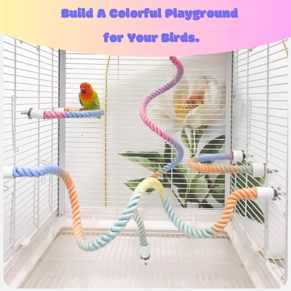 3pcs Nopikku Gradient Bendable Bird Rope Perches Climbing Rope Toys Fun Bird Cage Accessories for Parakeet Lovebirds Cockatiels Budgies Play (2 Long + 1 Short)