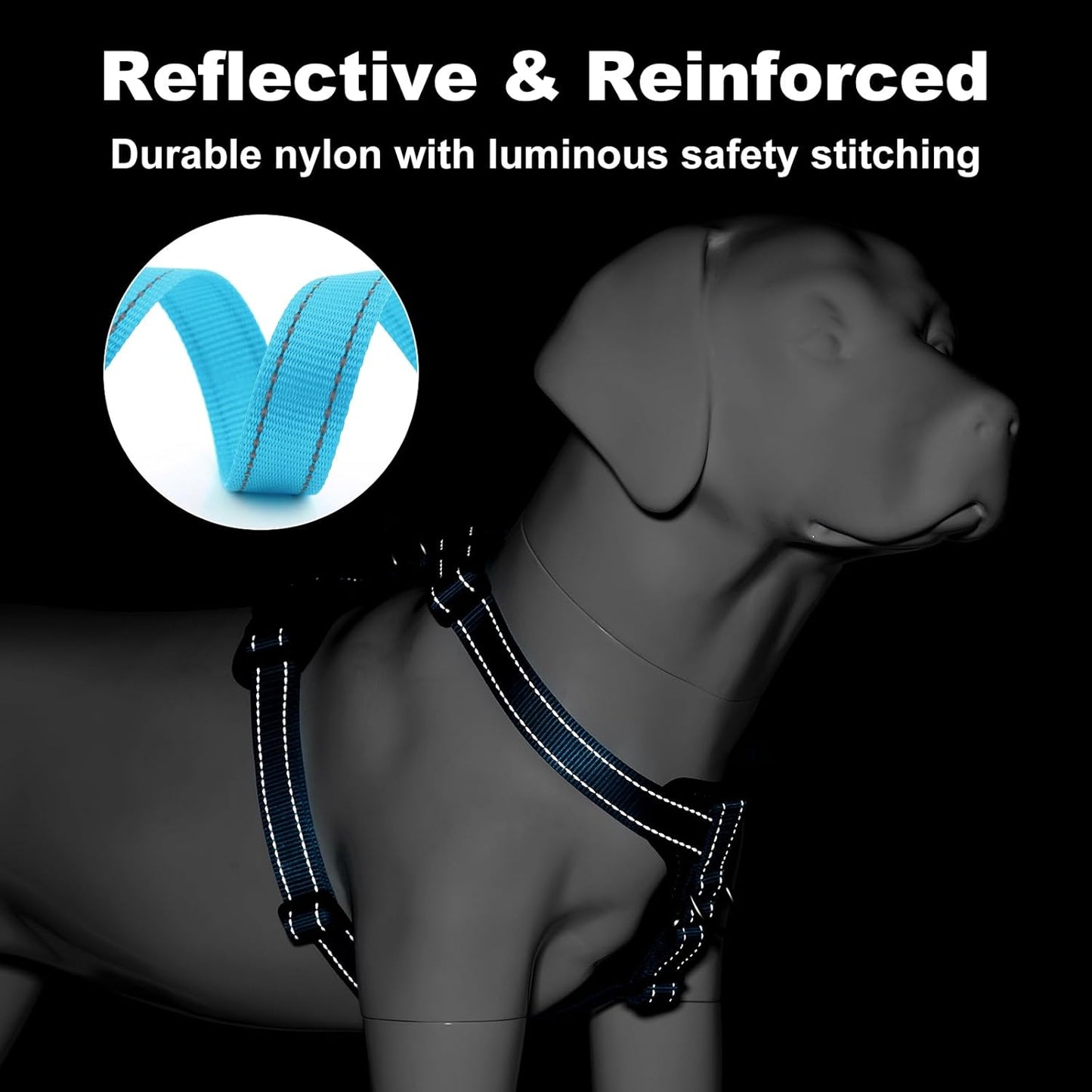 Plutus Pet Adjustable No Pull Dog Harness with Leather Accents, Heavy Duty Reflective Nylon Vest for Training, Hiking, Easy Walk Harness for Small, Medium, Large Dogs (Light Blue, XL)