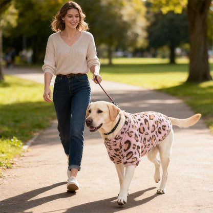 GreenJoy Leopard Print Dog Sweater – Stretchy Fleece Dog Turtleneck Sweatshirt for Puppies & Cats, Soft & Warm Pet Winter Clothes for Small, Medium & Large Dogs (Pink, Medium/Large)