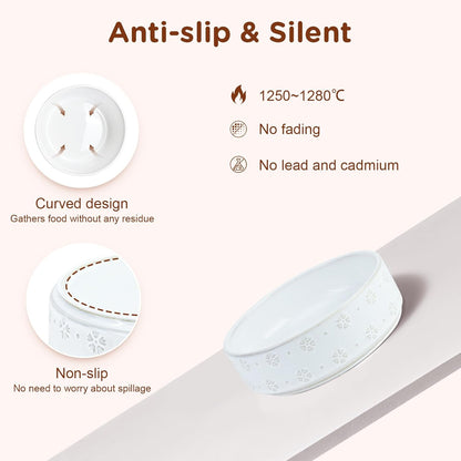 SPUNKYJUNKY Ceramic Dog Bowl Set with Acacia Wood Stand Raised for Small Medium Sized Dog (Shallow, 15.5cm)