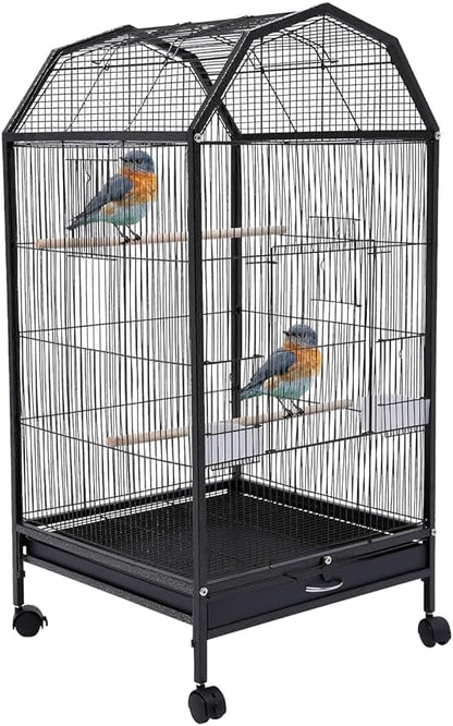 Large Bird Cage, Movable Pet Bird Flight Cages with 5 Doors, Panorama Bird Aviary Indoor with Stand 17.9x17.9x39.9, Fit for a Canary, Finch, Cockatiels, Conures, Parrot, Lovebirds