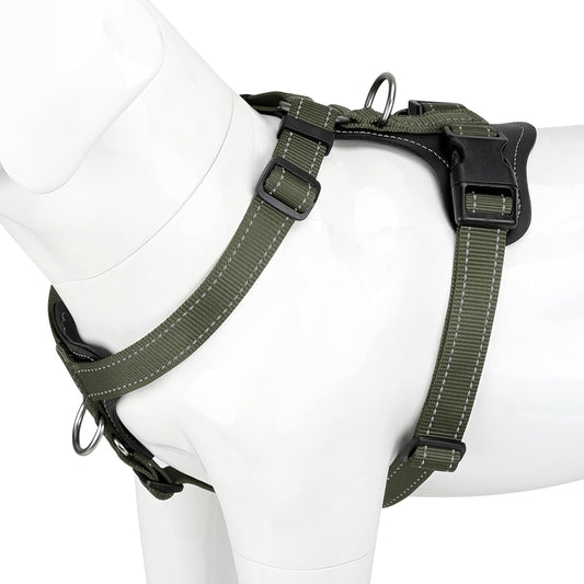 Plutus Pet Adjustable No Pull Dog Harness with Leather Accents, Heavy Duty Reflective Nylon Vest for Training, Hiking, Easy Walk Harness for Small, Medium, Large Dogs (Ranger Green, S)