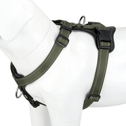 Plutus Pet Adjustable No Pull Dog Harness with Leather Accents, Heavy Duty Reflective Nylon Vest for Training, Hiking, Easy Walk Harness for Small, Medium, Large Dogs (Ranger Green, M)