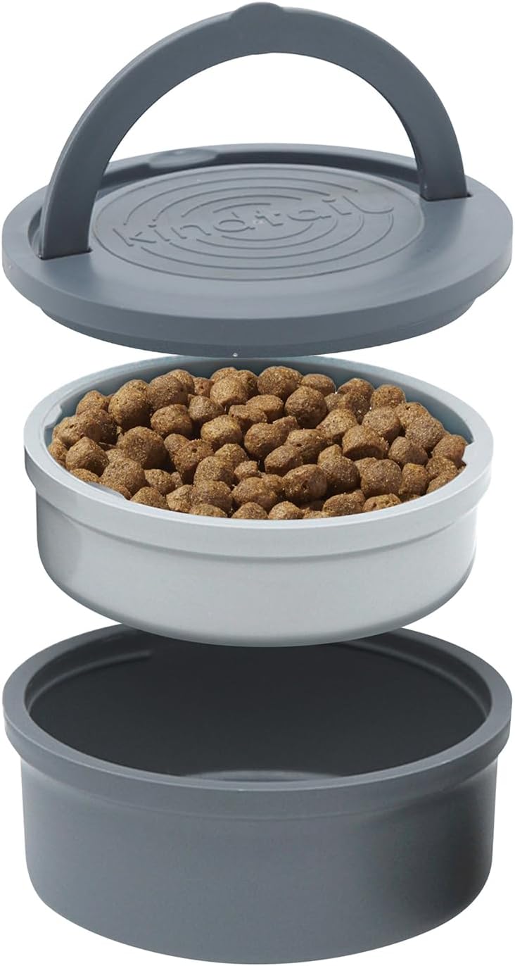 KindTail Dog Travel Bowls - Set of 2 Portable Pet Food & Water Dishes with Lid & Handle - Each Nesting Container Includes a Non-Slip Silicone Base - Microwave & Dishwasher Safe - BPA & Toxin-Free