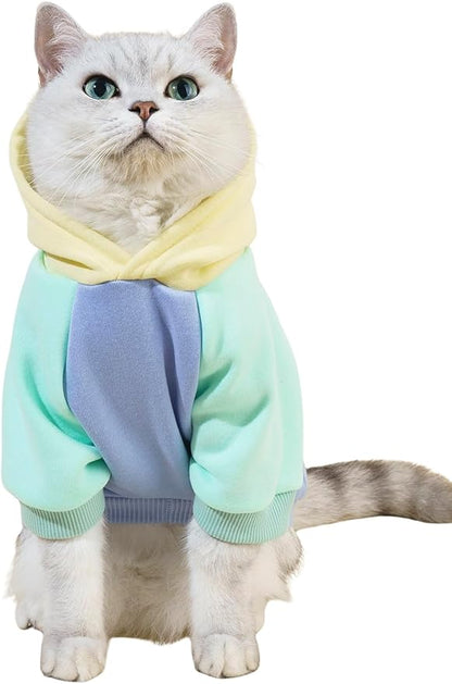 QWINEE Basic Dog Hoodie Sweatshirt Puppy Sweater Warm Cat Costumes Pet Clothes for Chihuahua Puppy Kitten Small Medium Dogs Yellow and Blue Medium