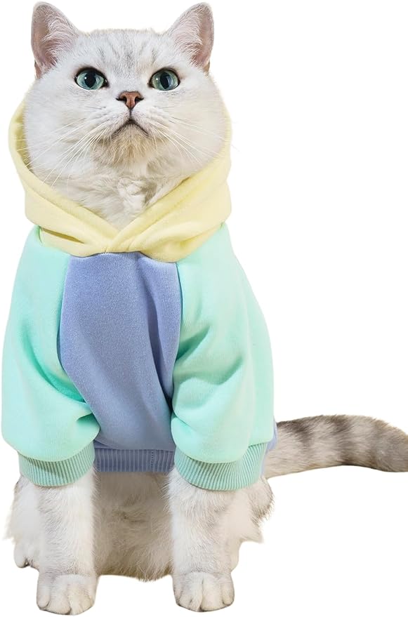 QWINEE Basic Dog Hoodie Sweatshirt Puppy Sweater Warm Cat Costumes Pet Clothes for Chihuahua Puppy Kitten Small Medium Dogs Yellow and Blue Small