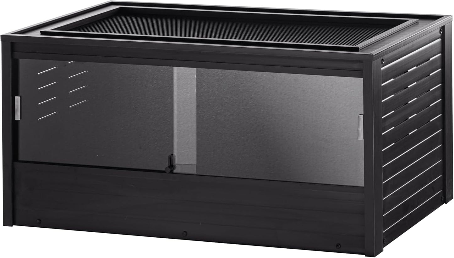 New Age Pet ECOFLEX 48 in Mojave Reptile Lounge in Espresso Black, Durable Wood Plastic Composite Habitat with Vented Side Panels, Removable Sliding Glass Doors, and Mesh Screen Top for Lamp Setup,