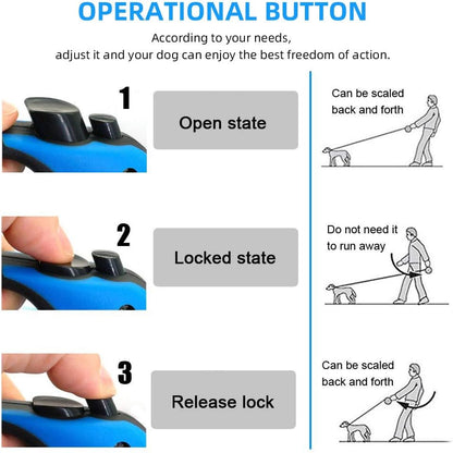 Retractable Dog Leash for Medium & Small Dogs & Cats - 16.5FT Tangle Free Heavy Duty Walking Leash with Anti Slip Handle, Pause & Lock Strong Nylon Tape, Blue