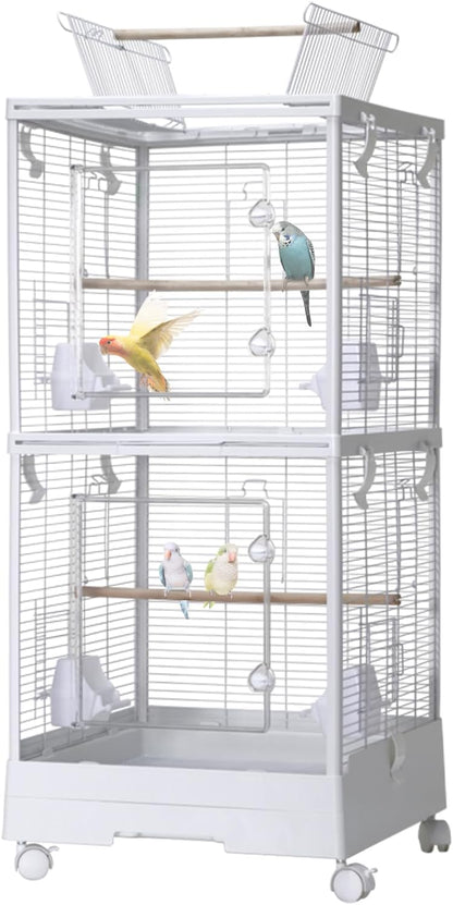 GarveeHome Small Bird Cage with Wheels, 40 Inch Parakeet Cage with Top Stand, 3 in 1 Bird Carrier for Parakeets, Canaries, Lovebirds, Small Quaker, Cockatiels, Budgie, Green Cheek,Conure