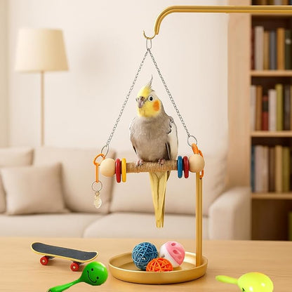 7 Pcs Parrot Bird Swing and perches for cage with Chew Toys Set- Pet Supplies Colorful Wooden Toys with Acrylic Décor Swing Hanging Birdcage Stands Playground for Lovebirds Conures Budgies.