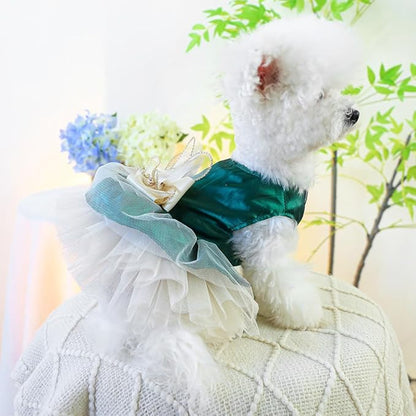 ANIAC Retro Dog Tulle Dress with Leash Ring Spring Summer Girl Puppy Clothes for Small Dog Cat Apparel Formal Pet Prom Dress for Christmas Wedding Birthday Valentines (Small)