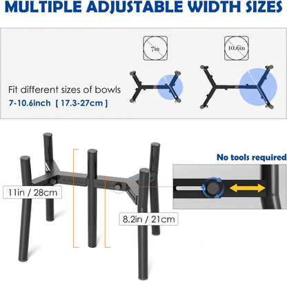 Adjustable Raised Dog Bowl Stand for Medium & Large Dogs – 11" Tall Elevated Feeder Fits 7–10.6" Wide Bowls, 2-in-1 Dog Food & Water Bowl Holder (Bowls Not Included)