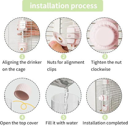 9.4 Fl Oz No Mess Bird Water Dispenser, Automatic Parrot Water Feeder with Spring Valve, Clear Cage Water Drinker for Parakeets Cockatiels Budgies Finch Lovebirds & Canary (Pink, 9.4 fl oz (280ml))