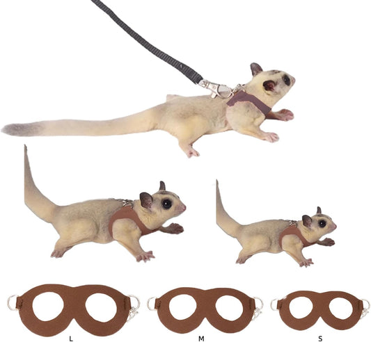 MANON ROSA Sugar Glider Harness & Leash Set - Escape-Proof 3-Piece Adjustable Vest for Squirrels Rats Mice Mouse & Small Animals - Hamster Gerbil Walking Gear, Pet Toy Accessories, Brown