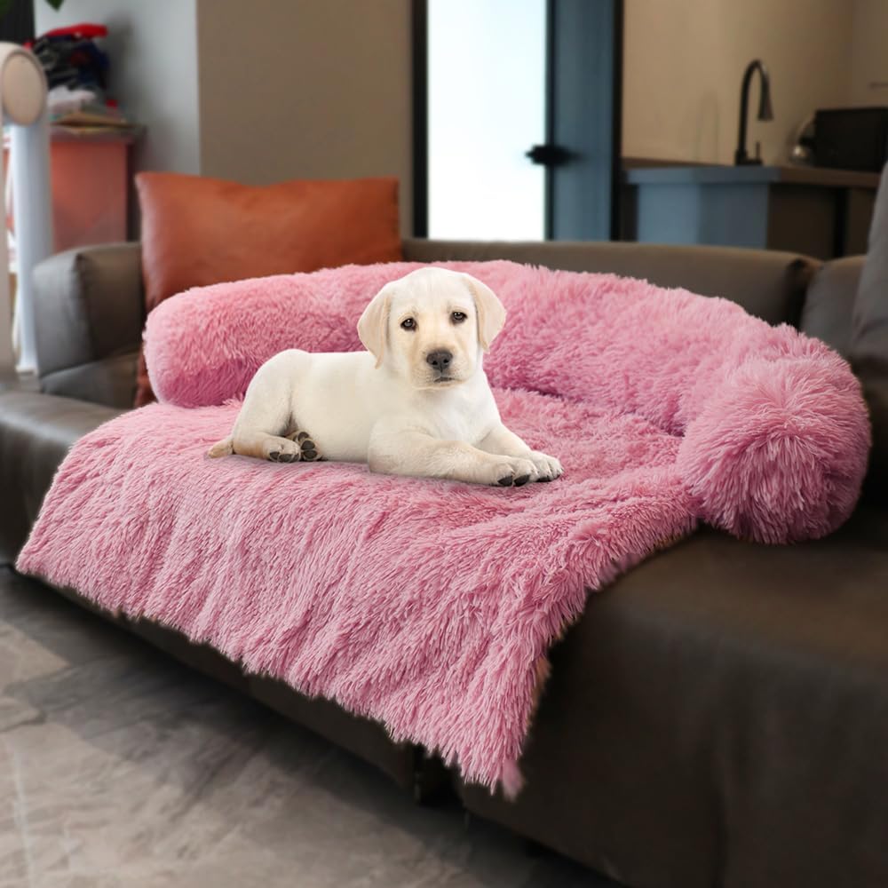 Tinaco Luxurious Calming Dogs/Cats Bed Mats, Dog Pad Washable Removable Couch Cover, Plush Long Fur Mat for Pets, Waterproof Lining, Perfect for Small, Medium and Large Dogs and Cats (Pink, 36"x31")