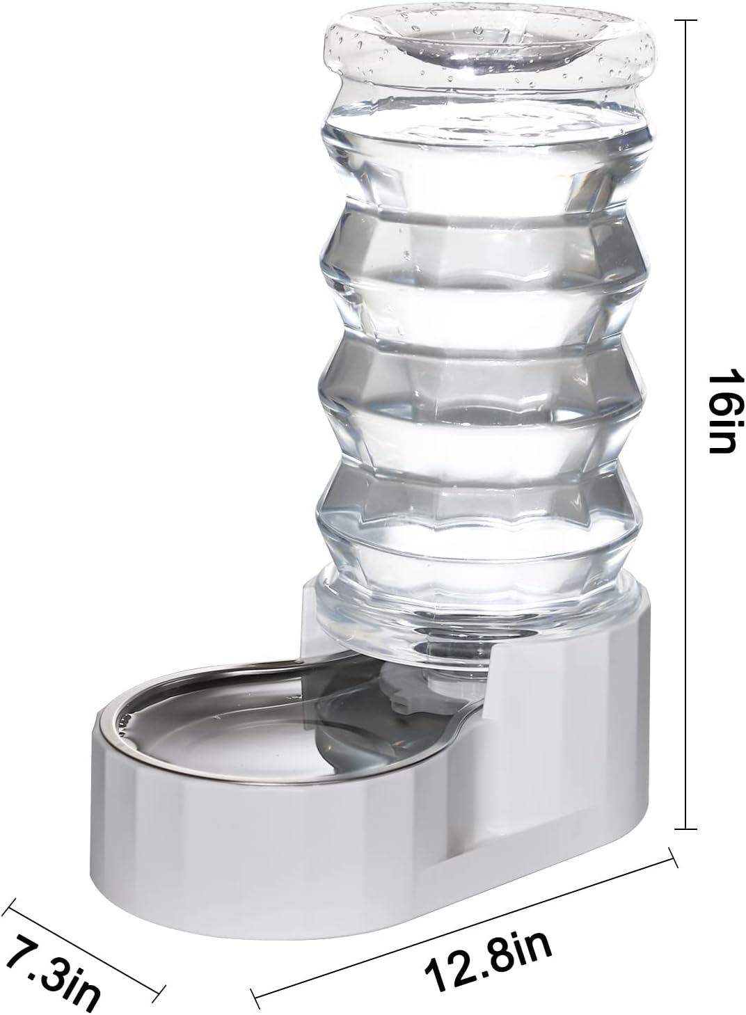 RIZZARI Large Gravity Water Dispenser: 8L Automatic Water Feeder with Stainless Steel Bowl - Two Caps and Filters for 30-60 LB Dogs with Spinal Issues - for Living Room Garage