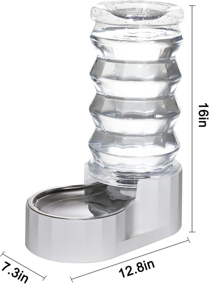 RIZZARI Large Gravity Water Dispenser: 8L Automatic Water Feeder with Stainless Steel Bowl - Two Caps and Filters for 30-60 LB Dogs with Spinal Issues - for Living Room Garage