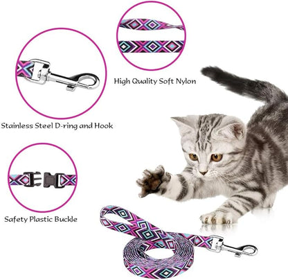 Cat Harness and Leash Set Geometric Pattern Escape Proof Adjustable for Kitty Outdoor Walking(Purple)