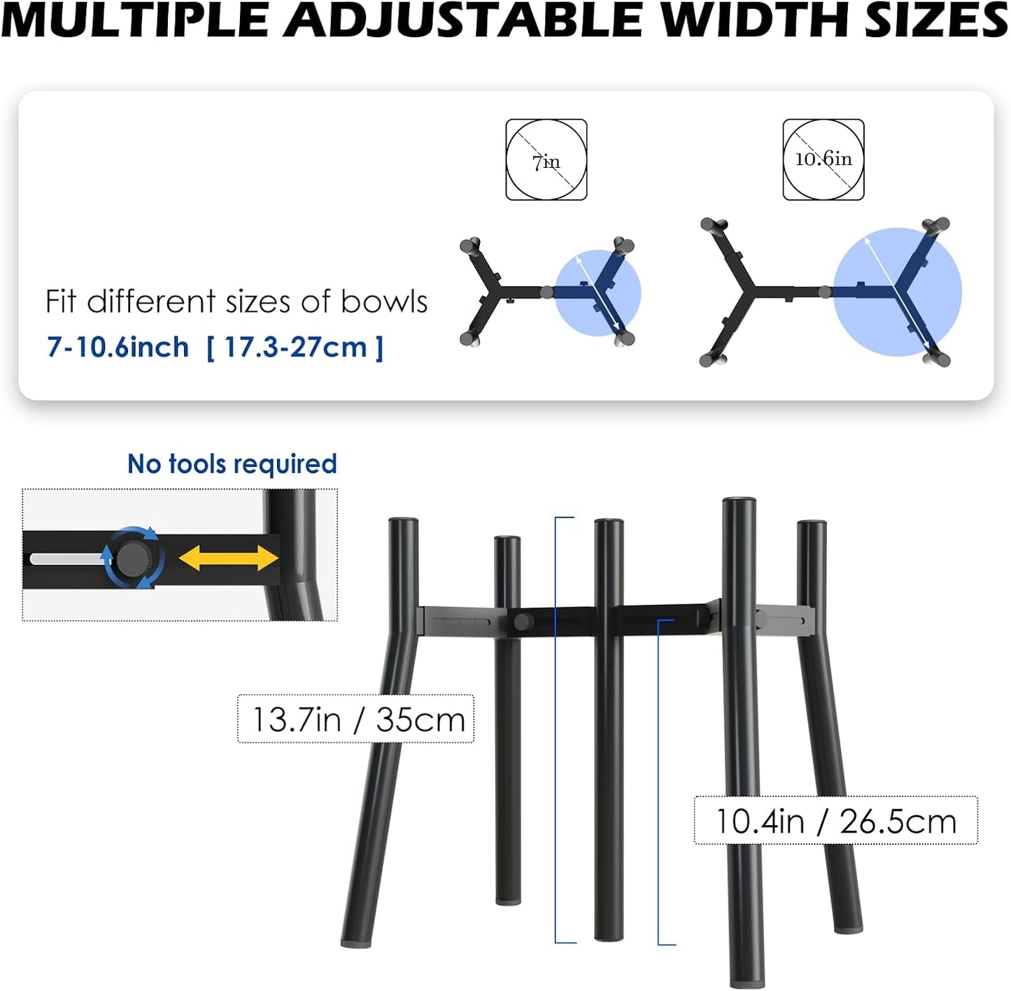 Raised Dog Bowl Stand for Large Dogs, Adjustable Width 7-10.6, 13.7 inch Tall Dog Food Water Stand,Bowl Not Include