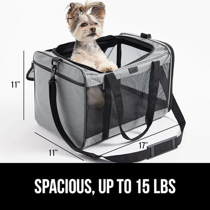 GORILLA GRIP Cat Carrier Travel Bag Up to 15 Lbs, Soft Collapsible Small Dog Carriers, Top and Side Entry Breathable Mesh, Grip Feet on Underside, Cozy Washable Waterproof Pad, Portable Kennel, Gray