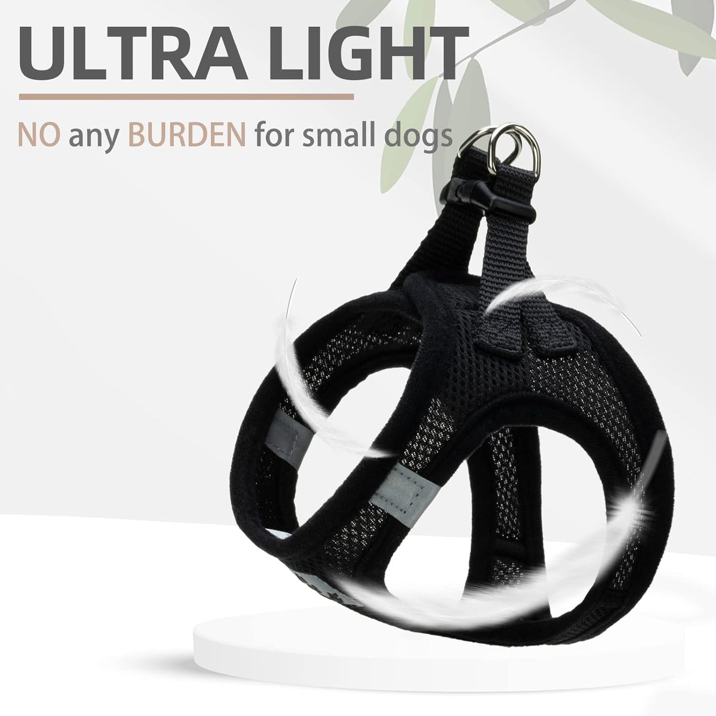 PUPTECK Adjustable Dog Harness Collar and Leash Set Step in No Pull Pet Harness for Small Medium Dogs Puppy and Cats Outdoor Walking Running, Soft Mesh Padded Reflective Vest Harnesses, Solid Black XS