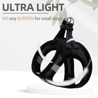 PUPTECK Adjustable Dog Harness Collar and Leash Set Step in No Pull Pet Harness for Small Medium Dogs Puppy and Cats Outdoor Walking Running, Soft Mesh Padded Reflective Vest Harnesses, Solid Black M