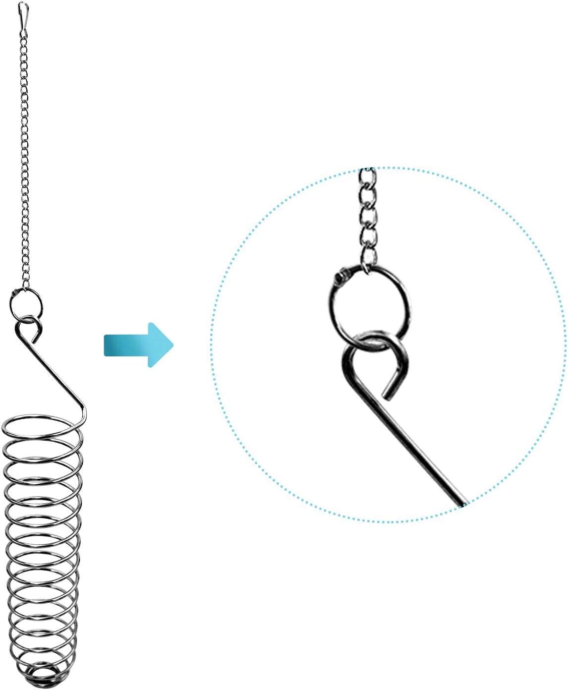 Stainless Steel Bird Food Holder, Parrot Foraging Toy, Hanging Basket, 9.84 in L, 7.87 in W, 82g Weight, Activity Clasp, Fits 12oz Bottle