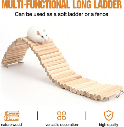 Hamster Suspension Bridge Toy，Small Animal Climbing Toys,Chinchilla Cage Natural Wood Flexible Platform Toy,Suitable for Hamsters, Chinchillas, Guinea Pigs, Birds, Small Animals