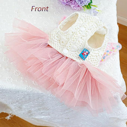 ANIAC Butterfly Dog Dress with Pink Tutu Funny Dog Clothes with Wing Girl Puppy Dress for Small Dogs Pet Butterfly Costume Holiday Cat Outfit for Halloween Birthday Wedding (Pink, Small)