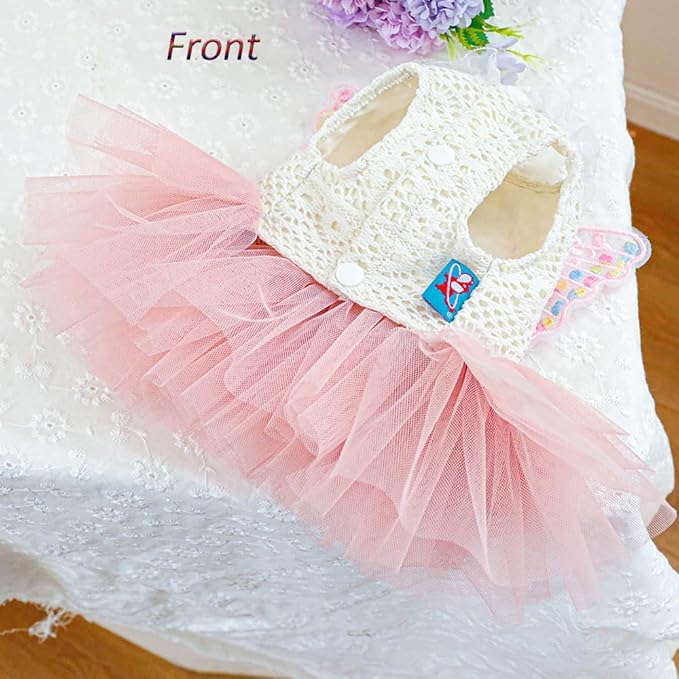 ANIAC Butterfly Dog Dress with Pink Tutu Funny Dog Clothes with Wing Girl Puppy Dress for Small Dogs Pet Butterfly Costume Holiday Cat Outfit for Halloween Birthday Wedding (Pink, X-Small)