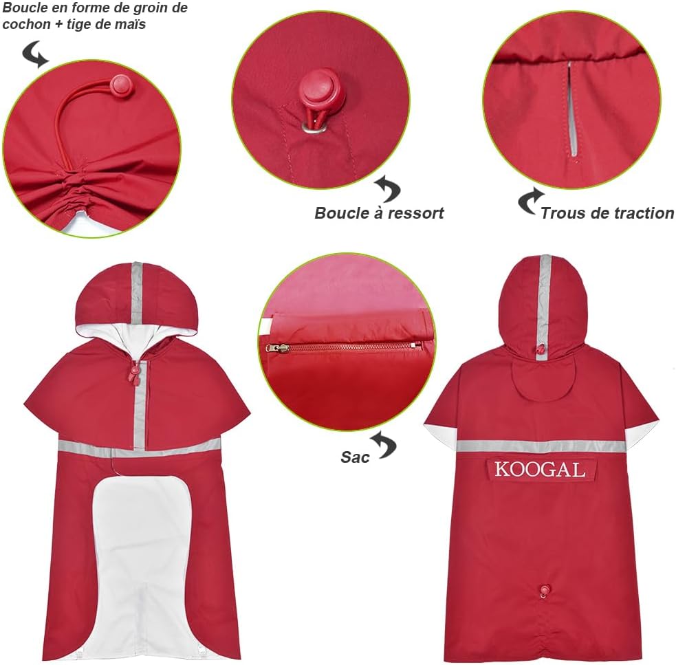 Dog Rain Coats for Small and Medium Dogs Waterproof, Raincoat Apparel Poncho Waterproof Dog Clothes Pet Jacket Dog Raincoats Jacket for Small Sized Dogs (Red,2XL)