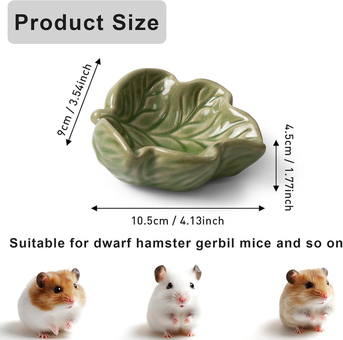 Hamtser Food Bowl,2 Packs Leaf Hamster Bowls,Ceramic Feeding Bowl,Food Dish for Small Animals Gerbil Dwarf Hamster Rat Mice Guinea Pig(Green + Dark Green)