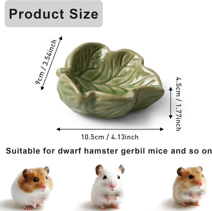 Hamtser Food Bowl,2 Packs Leaf Hamster Bowls,Ceramic Feeding Bowl,Food Dish for Small Animals Gerbil Dwarf Hamster Rat Mice Guinea Pig(Green + Dark Green)
