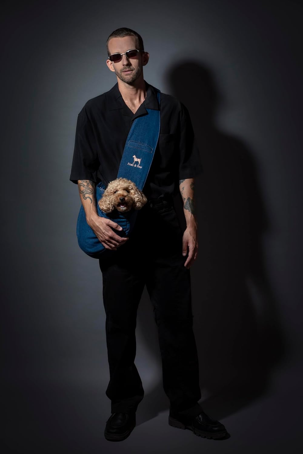 Noah & Paw Dog Sling Carrier for Small Dogs 5-18lb, Dog Sling for Small Dogs and Cats, Dog Carrier with Adjustable Padded Strap, Vegan Denim Lined with Fur, 3X Safety Features, Machine Washable