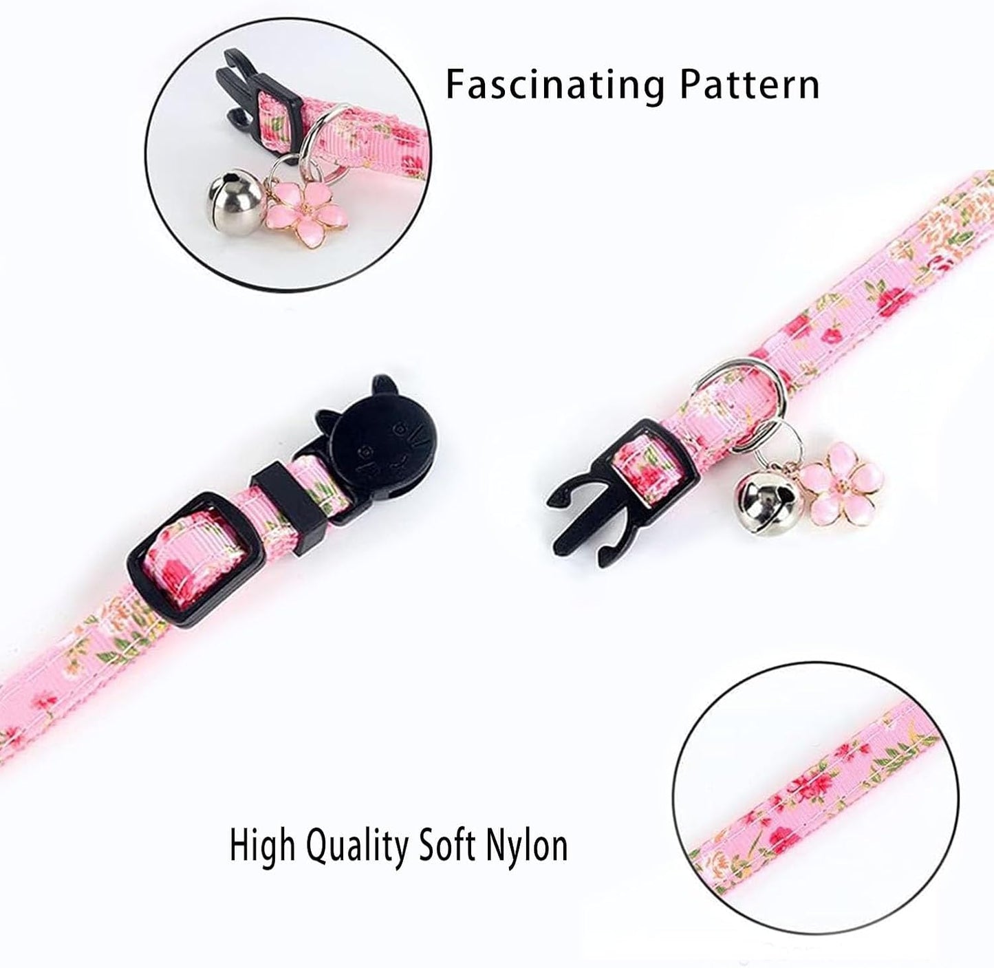 4 Pack Breakaway Cat Collar with Bell,Safety Adjustable Cat Collars Set with Flower Pattern,Ideal for Girl Cats Boy Cats