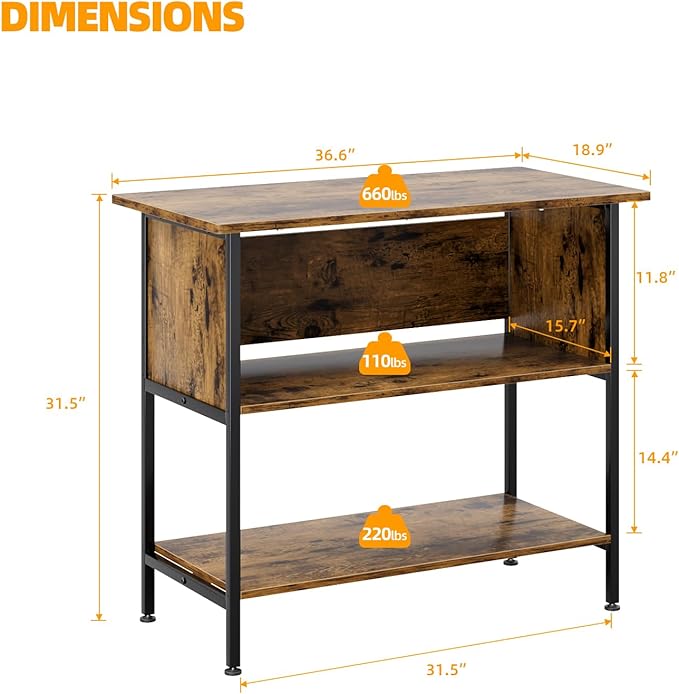 APPLOYN 40-50 Gallon Fish Tank Stand, Aquarium Stand with 3-Tier Storage Shelf, Heavy Duty Metal Frame for Turtle Reptile Terrarium Tank Stand, for Living Room, Office, 36.6" L x 18.9" W x 31.5" H, Black, Vintage Brown